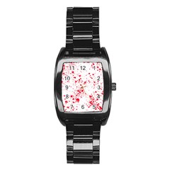 Red And White Splatter Abstract Print Stainless Steel Barrel Watch by dflcprintsclothing