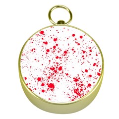 Red And White Splatter Abstract Print Gold Compasses