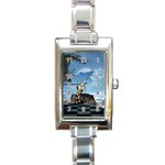 Cute Little Fairy With Wolf On The Beach Rectangle Italian Charm Watch Front