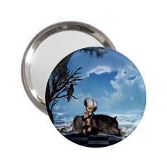 Cute Little Fairy With Wolf On The Beach 2 25  Handbag Mirrors by FantasyWorld7