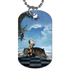 Cute Little Fairy With Wolf On The Beach Dog Tag (two Sides) by FantasyWorld7