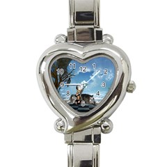 Cute Little Fairy With Wolf On The Beach Heart Italian Charm Watch by FantasyWorld7