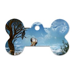 Cute Little Fairy With Wolf On The Beach Dog Tag Bone (one Side) by FantasyWorld7