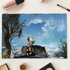 Cute Little Fairy With Wolf On The Beach Cosmetic Bag (xxl) by FantasyWorld7