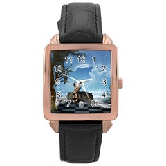 Cute Little Fairy With Wolf On The Beach Rose Gold Leather Watch  by FantasyWorld7