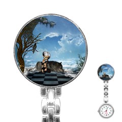 Cute Little Fairy With Wolf On The Beach Stainless Steel Nurses Watch by FantasyWorld7