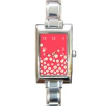 White Daisies Flower Pattern on washed Red Background retro style Rectangle Italian Charm Watch Front