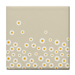 White Daisies Flower Pattern On Vintage Pastel Beige Background Retro Style Tile Coasters by genx