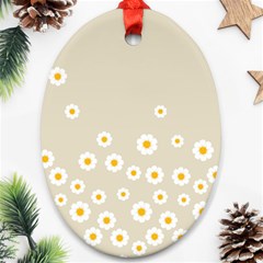 White Daisies Flower Pattern On Vintage Pastel Beige Background Retro Style Ornament (oval) by genx