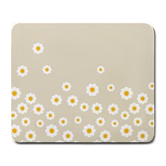 White Daisies Flower Pattern On Vintage Pastel Beige Background Retro Style Large Mousepads