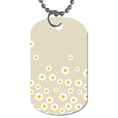 White Daisies Flower Pattern On Vintage Pastel Beige Background Retro Style Dog Tag (two Sides) by genx