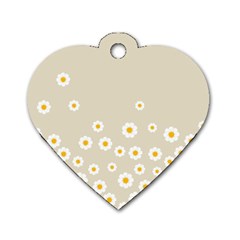 White Daisies Flower Pattern On Vintage Pastel Beige Background Retro Style Dog Tag Heart (one Side) by genx