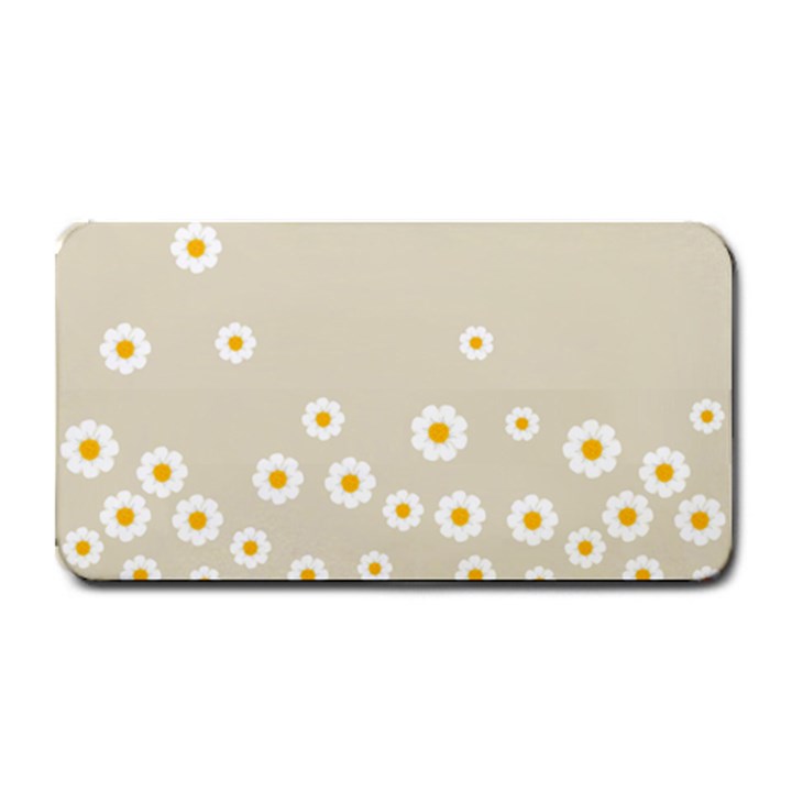 White Daisies Flower Pattern on vintage pastel beige Background retro style Medium Bar Mats