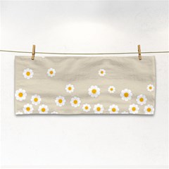 White Daisies Flower Pattern On Vintage Pastel Beige Background Retro Style Hand Towel by genx