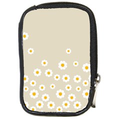 White Daisies Flower Pattern On Vintage Pastel Beige Background Retro Style Compact Camera Leather Case by genx