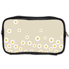 White Daisies Flower Pattern On Vintage Pastel Beige Background Retro Style Toiletries Bag (one Side) by genx