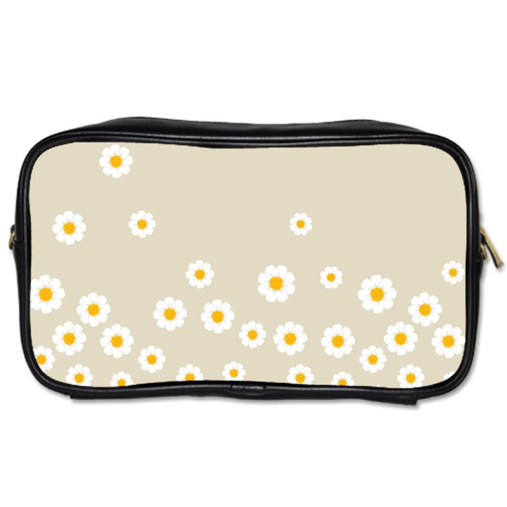 White Daisies Flower Pattern on vintage pastel beige Background retro style Toiletries Bag (One Side)