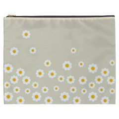 White Daisies Flower Pattern On Vintage Pastel Beige Background Retro Style Cosmetic Bag (xxxl) by genx