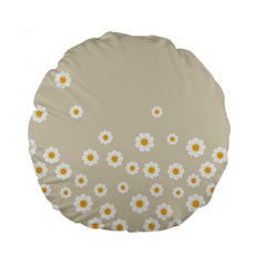 White Daisies Flower Pattern On Vintage Pastel Beige Background Retro Style Standard 15  Premium Round Cushions by genx