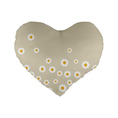 White Daisies Flower Pattern On Vintage Pastel Beige Background Retro Style Standard 16  Premium Heart Shape Cushions by genx