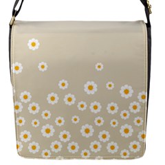 White Daisies Flower Pattern On Vintage Pastel Beige Background Retro Style Flap Closure Messenger Bag (s) by genx