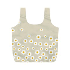 White Daisies Flower Pattern On Vintage Pastel Beige Background Retro Style Full Print Recycle Bag (m) by genx