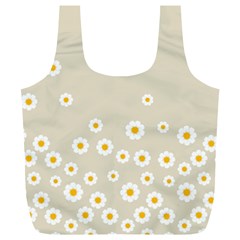 White Daisies Flower Pattern On Vintage Pastel Beige Background Retro Style Full Print Recycle Bag (xl) by genx