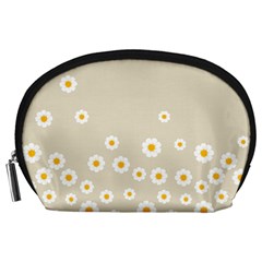 White Daisies Flower Pattern On Vintage Pastel Beige Background Retro Style Accessory Pouch (large) by genx