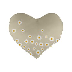 White Daisies Flower Pattern On Vintage Pastel Beige Background Retro Style Standard 16  Premium Flano Heart Shape Cushions by genx