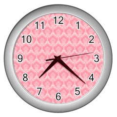 Damask Floral Design Seamless Wall Clock (silver) by Pakrebo