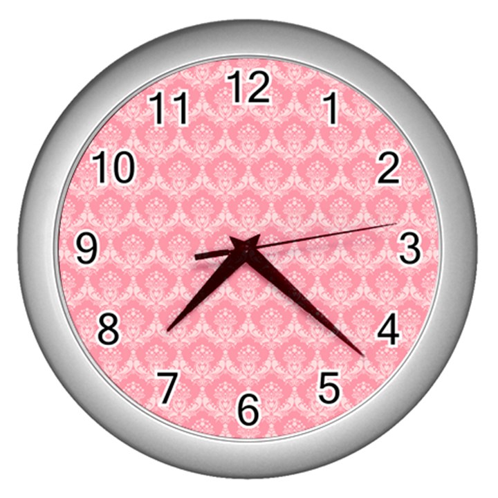 Damask Floral Design Seamless Wall Clock (Silver)