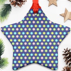 Deep Blue Hemp Pattern Flowers Ornament (star) by Pakrebo