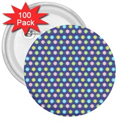 Deep Blue Hemp Pattern Flowers 3  Buttons (100 Pack)  by Pakrebo