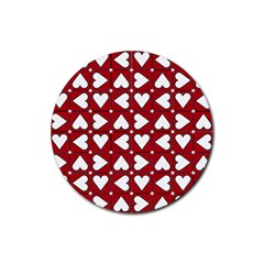 Graphic Heart Pattern Red White Rubber Round Coaster (4 Pack)  by Pakrebo