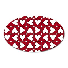 Graphic Heart Pattern Red White Oval Magnet by Pakrebo