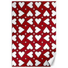 Graphic Heart Pattern Red White Canvas 24  X 36  by Pakrebo