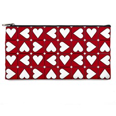 Graphic Heart Pattern Red White Pencil Cases by Pakrebo