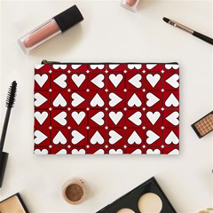 Graphic Heart Pattern Red White Cosmetic Bag (medium) by Pakrebo