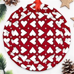 Graphic Heart Pattern Red White Ornament (round Filigree) by Pakrebo