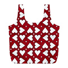 Graphic Heart Pattern Red White Full Print Recycle Bag (l) by Pakrebo