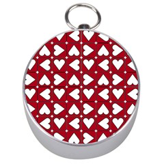 Graphic Heart Pattern Red White Silver Compasses by Pakrebo