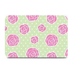 Roses Flowers Pink And Pastel Lime Green Pattern With Retro Dots Plate Mats by genx