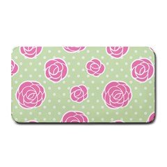 Roses Flowers Pink And Pastel Lime Green Pattern With Retro Dots Medium Bar Mats by genx