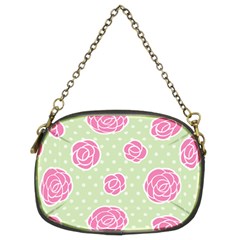 Roses Flowers Pink And Pastel Lime Green Pattern With Retro Dots Chain Purse (two Sides) by genx