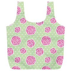 Roses Flowers Pink And Pastel Lime Green Pattern With Retro Dots Full Print Recycle Bag (xl) by genx