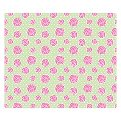 Roses Flowers Pink And Pastel Lime Green Pattern With Retro Dots Double Sided Flano Blanket (small)  by genx