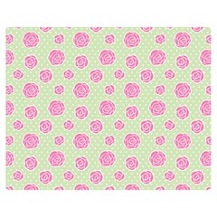 Roses Flowers Pink And Pastel Lime Green Pattern With Retro Dots Double Sided Flano Blanket (medium)  by genx