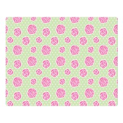 Roses Flowers Pink And Pastel Lime Green Pattern With Retro Dots Double Sided Flano Blanket (large)  by genx