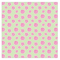 Roses Flowers Pink And Pastel Lime Green Pattern With Retro Dots Large Satin Scarf (square) by genx