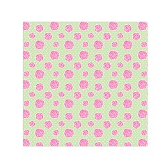 Roses Flowers Pink And Pastel Lime Green Pattern With Retro Dots Small Satin Scarf (square) by genx